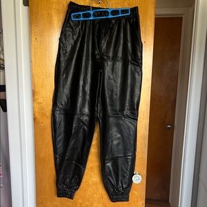 Black Faux Leather Joggers